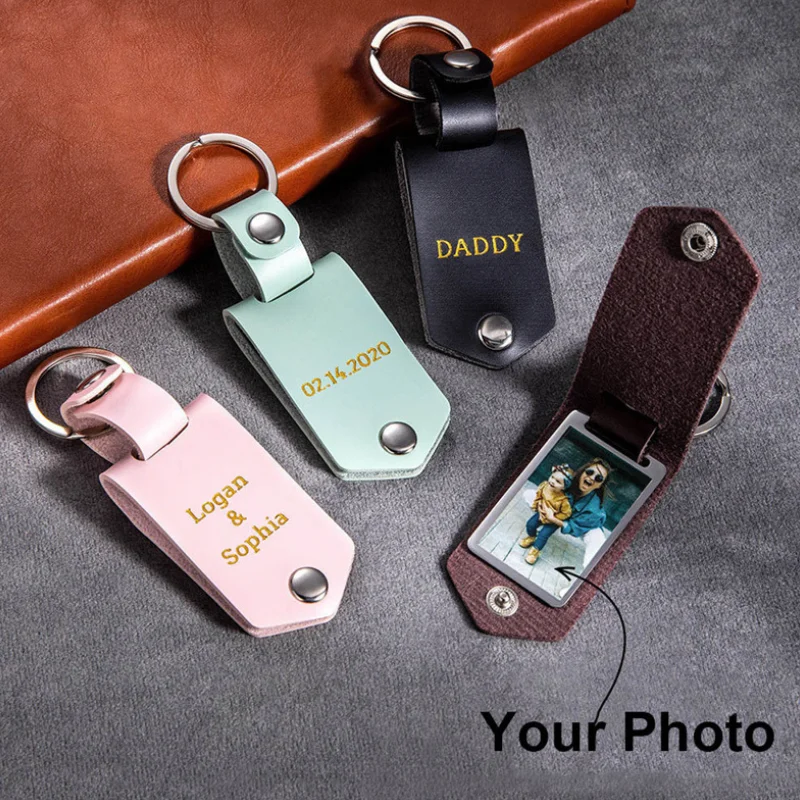 Personalized Photo Keyrings Fashion PU Leather Photo Keychain Anniversary Gift  Picture  Frame Keychain for Men Women