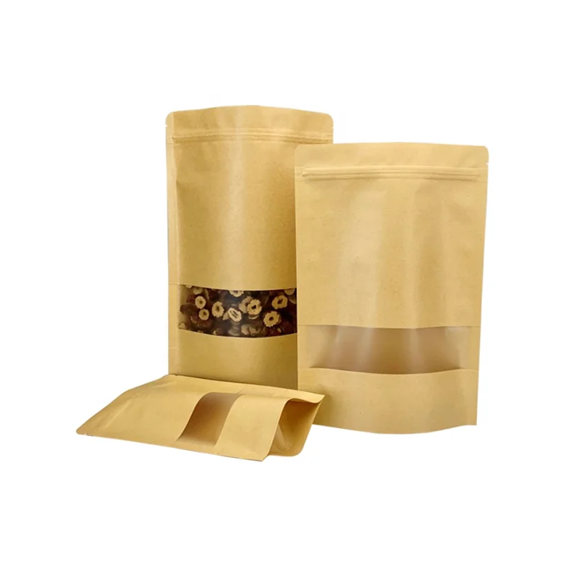 Custom Printed Resealable Zipper Craft Food Packaging Stand Up Pouch Kraft Paper Bags With Your Own Logo