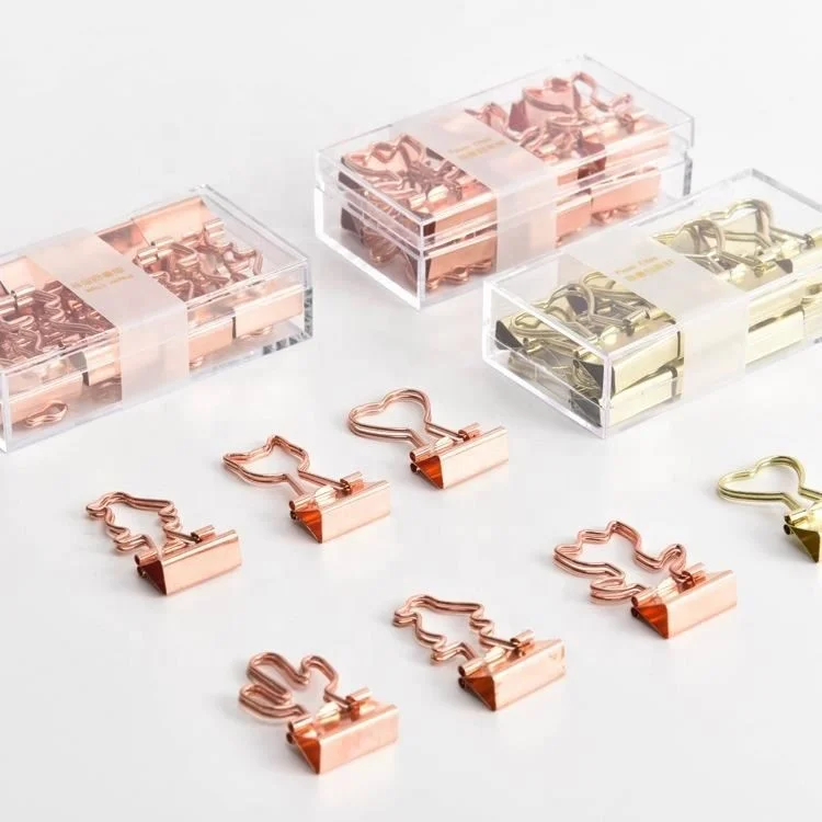Лидер продаж 12 шт. в упаковке для офиса металл милая форма Канцелярский набор зажимов файл из розового золота с