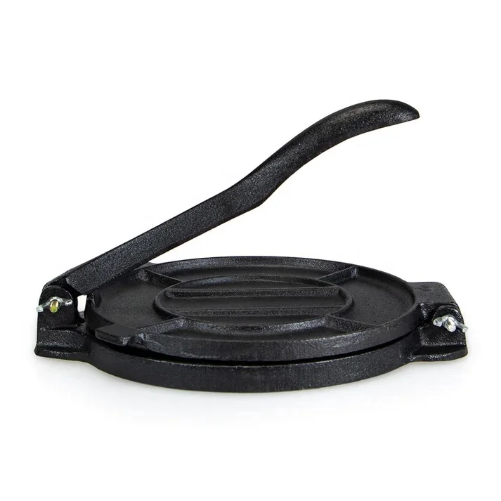 New Design Classic Durable Custom Logo 8inch Pre Seasoned Cast Iron Tortilla Press roti maker With Fold Handle