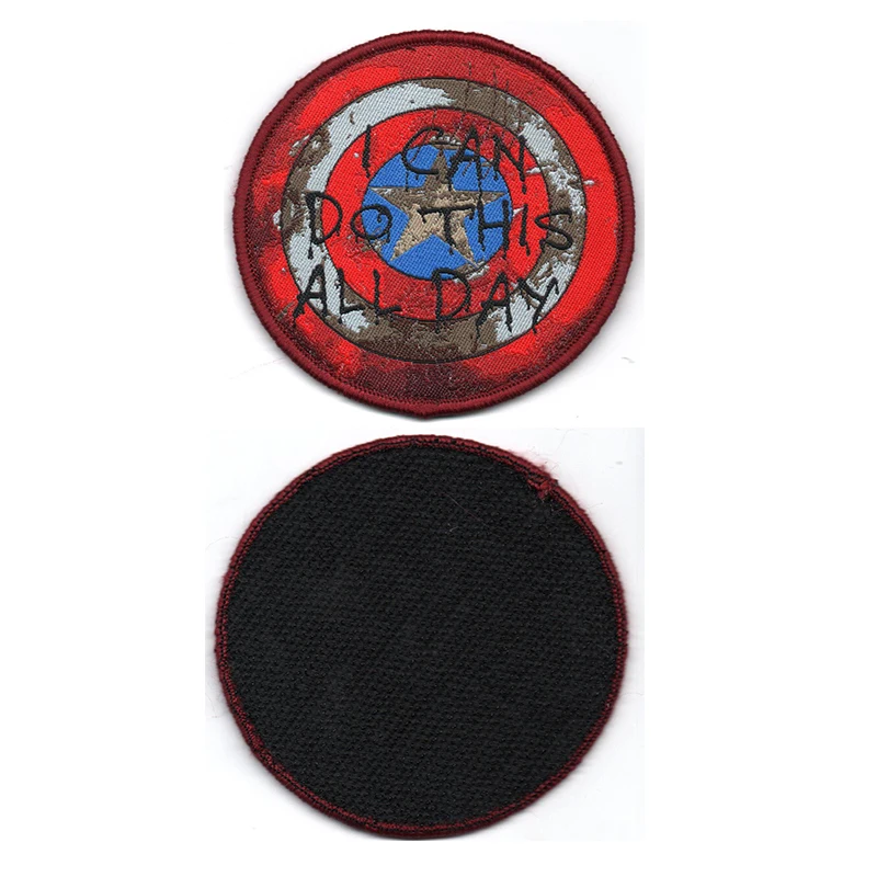 custom round design woven badge woven and sublimation printed fashion badges woven and printed badges