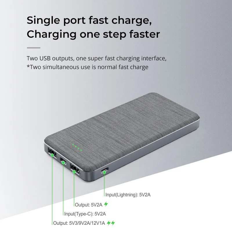 High Quality Fabric Spray Finish Power Bank 10000mAh OEM Mobile Power Bank