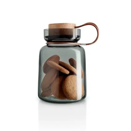 Dark Color Mouth Blown Leather String Large Capacity Glass Jar With Wooden Lid Storage Jar For Food