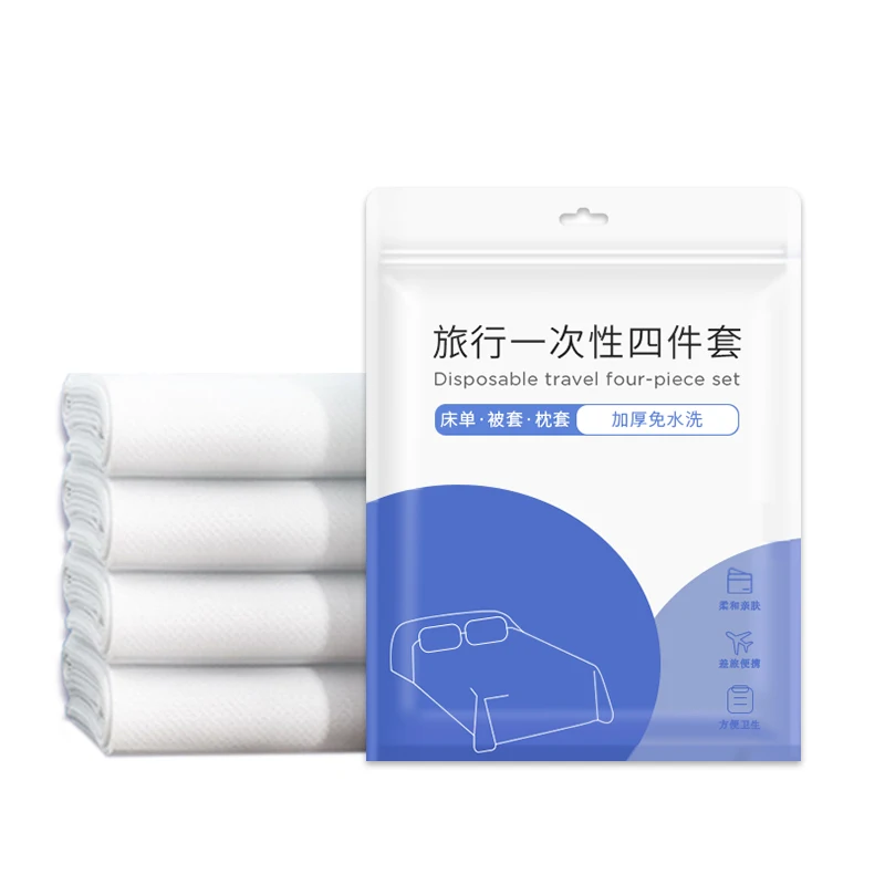 Wholesale Disposable Bed Sheets Cover Pillowcase Portable Size Travel SMS Non Woven Bedding Set for Hotel