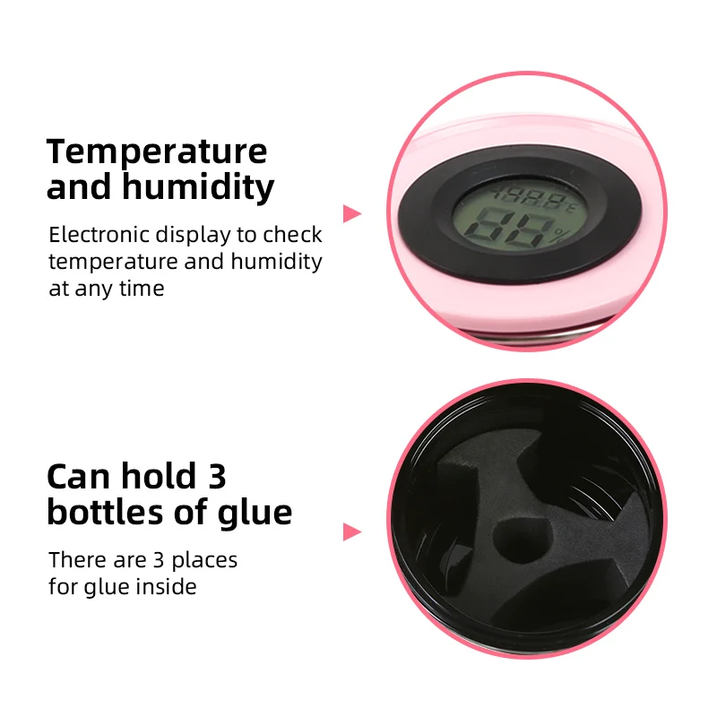 IRISMANLI 2024 Eyelash Extension Glue Storage Container Activated Carbon with temperature Hygrometer Glue Storage Tank