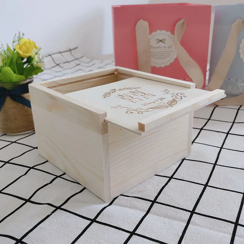 Luxury dark color usb wood box walnut wood album gift box with acrylic lid 4*6 inch wooden photo box