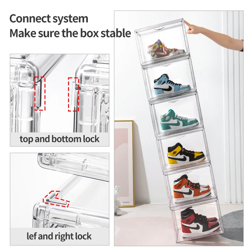 Acrylic Folding Side Opening Custom Storage Shoe Box Heavy Duty Clear Plastic Clear Sneakers Plastic Display Shoe Storage Box