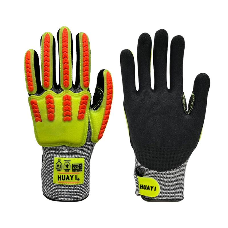 Impact Gloves TPR Flexible Thumb Crotch Reinforced Sandy Nitrile Cut Resistant touch screen Gloves For Worker Oilfied