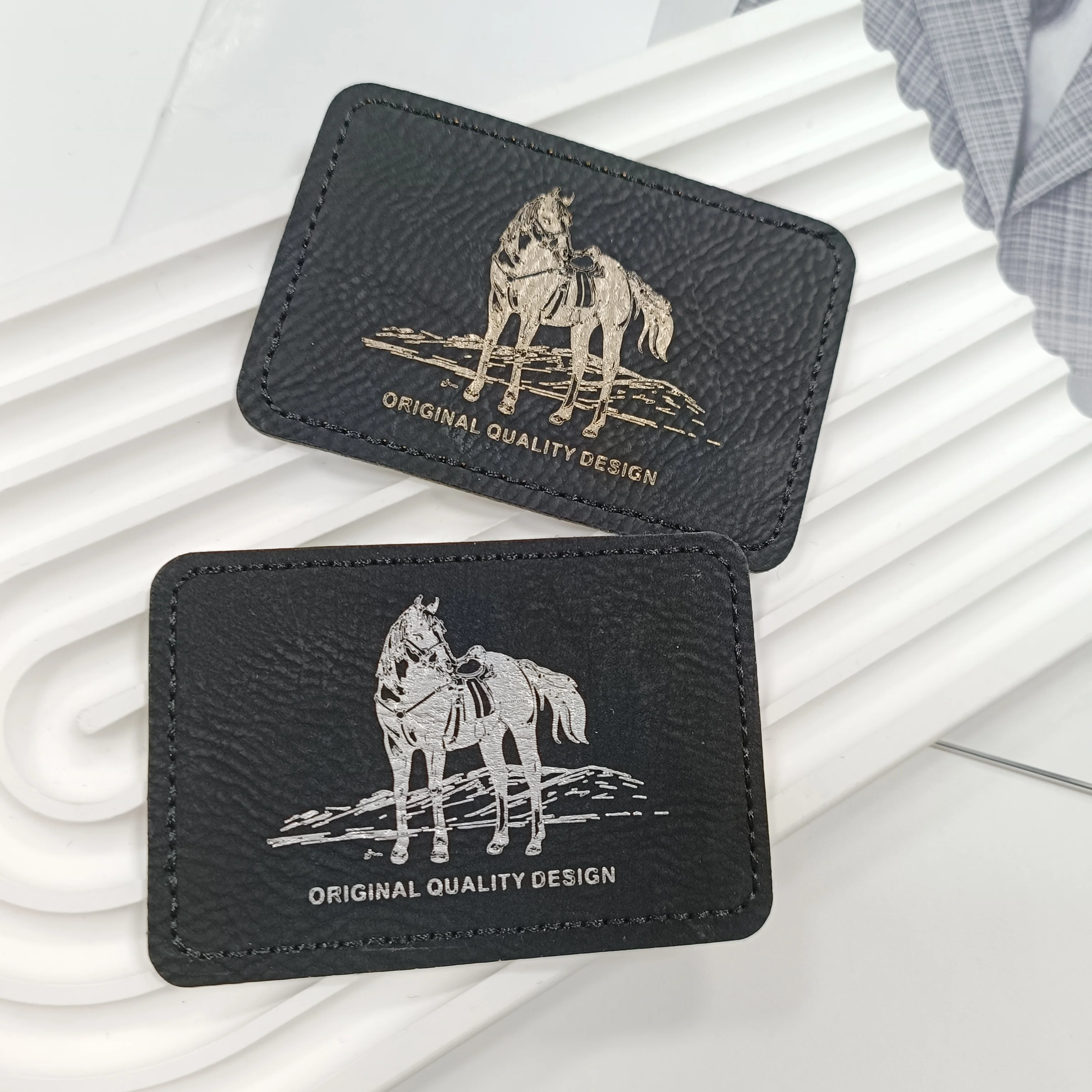 Factory wholesale PU leather engraved label color changing leather patch label