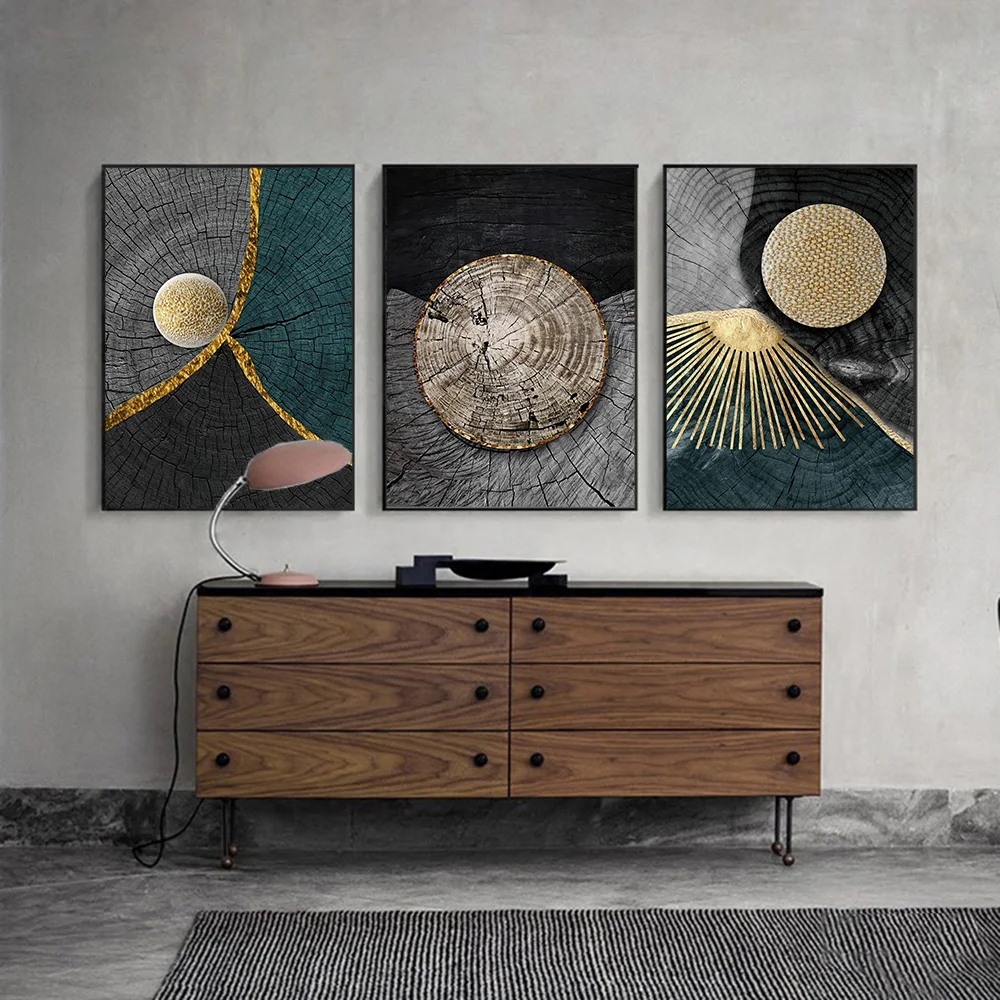 Abstract Golden Black Wood Texture Canvas Painting Posters and Prints Modern Nordic Wall Art Pictures for Living Room Home Decor
