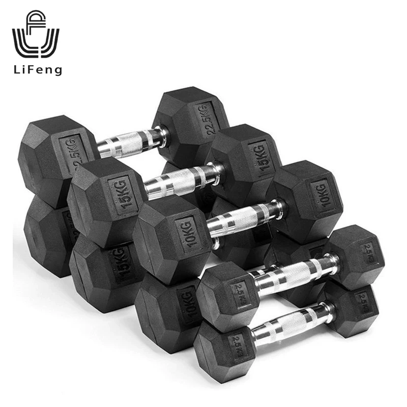 Best selling custom wholesale adjustable weights dumbbells  rubber nonslip household 10kg 15kg 20kg hexagon dumbbells