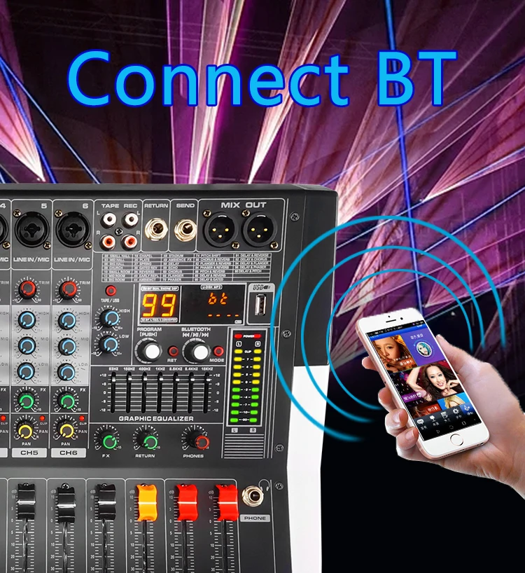 GAX-ED6 Professional 6-Channel Audio Mixer Powerful 7-band Equalization  Audio Mixer With USB Switch for Karaoke Stage KTV