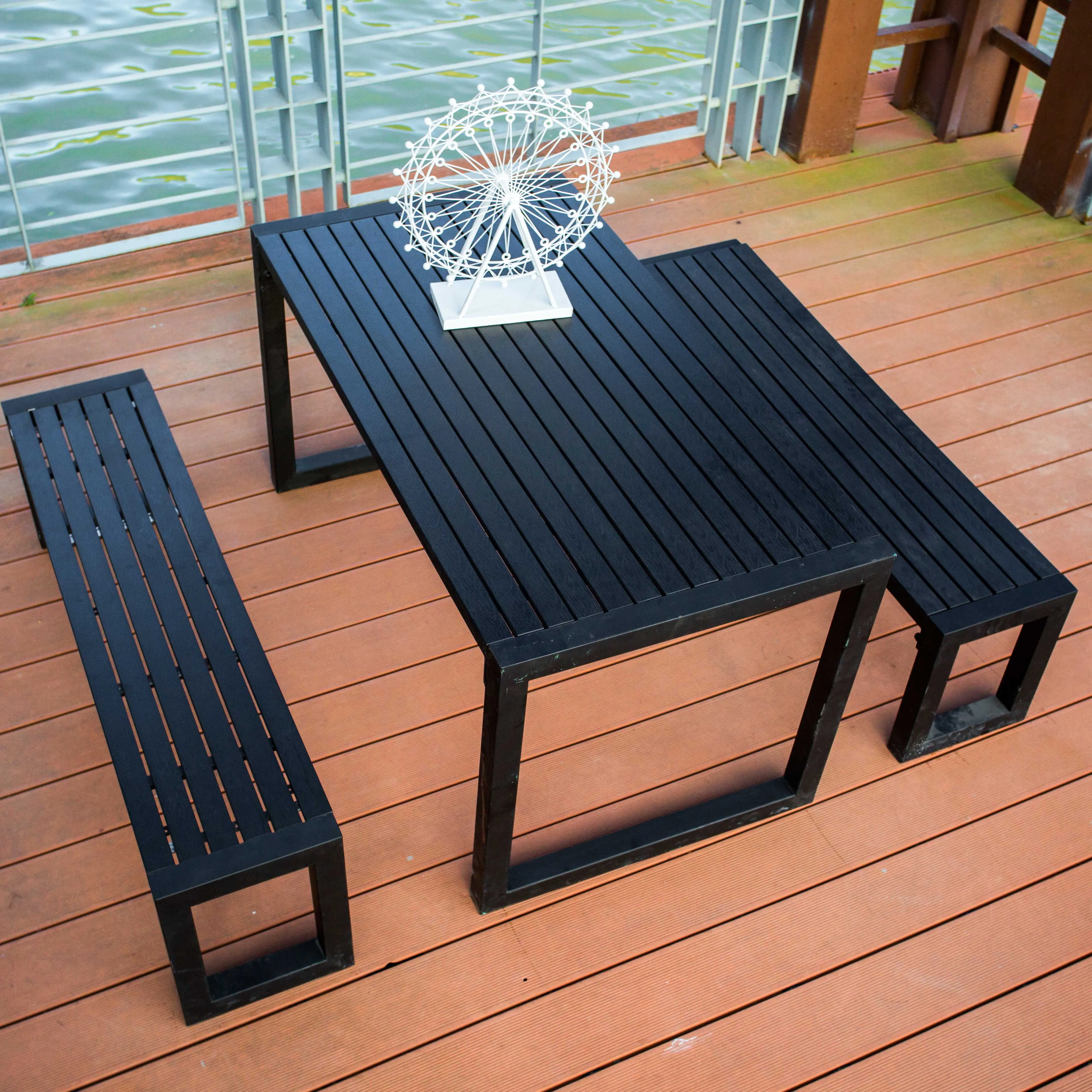 Outdoor garden Furniture Commercial Picnic Table Bench Bistro Wooden Beer Table Chair Outside Patio WPC Wood Table Sets
