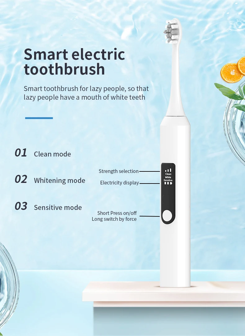 OEM New Pressure Sensor long standby time Ultrasonic Toothbrush Waterproof Rechargeable Sonic electric toothbrush for adults