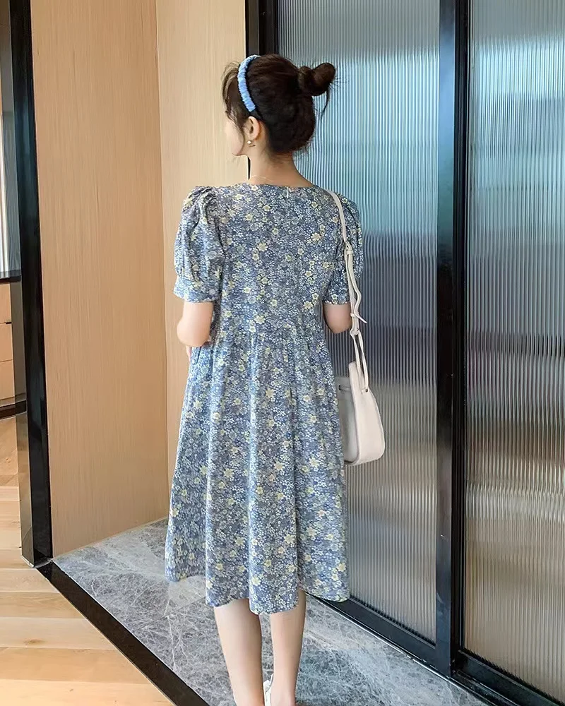 Maternity clothes 2024 Summer new Korean style small floral dress loose age-reducing short sleeve summer dress
