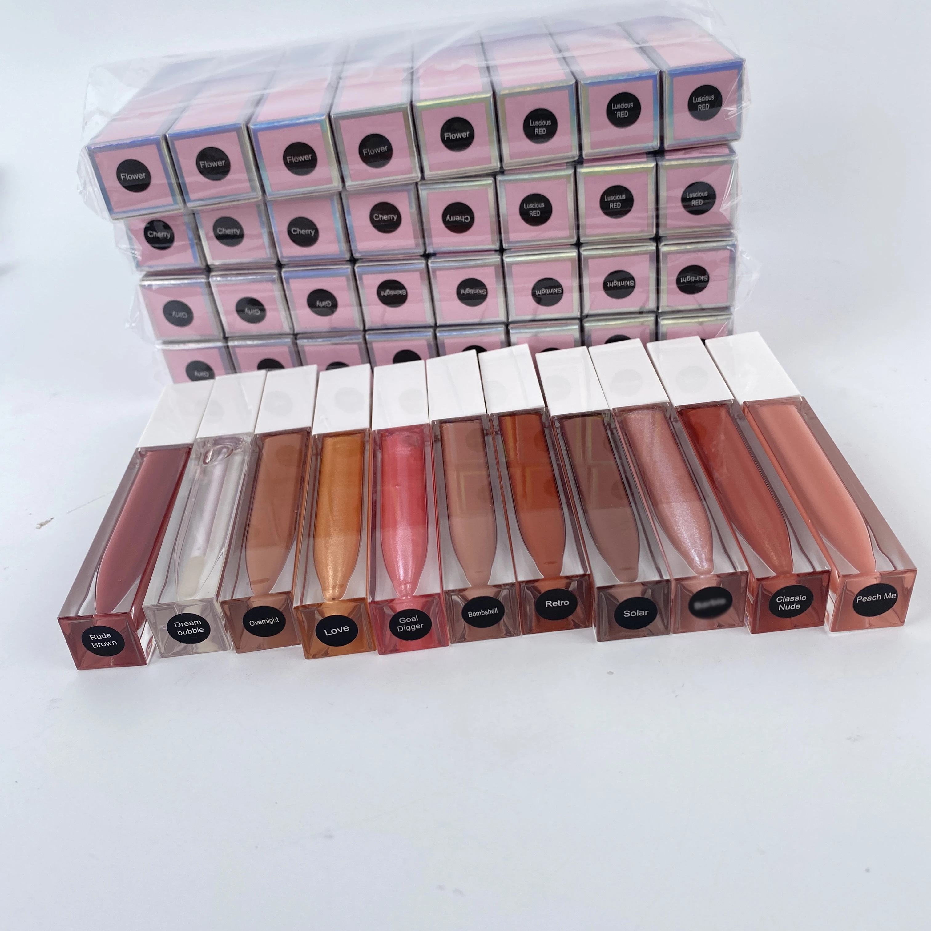 Travel size matt lip gloss with custom paper box glossy lip glaze vendor private label wholesale sample size lip glosses