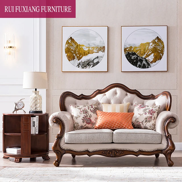 N351 American Classical Style Wedding Sofa Solid Wood Leather Sofa Set