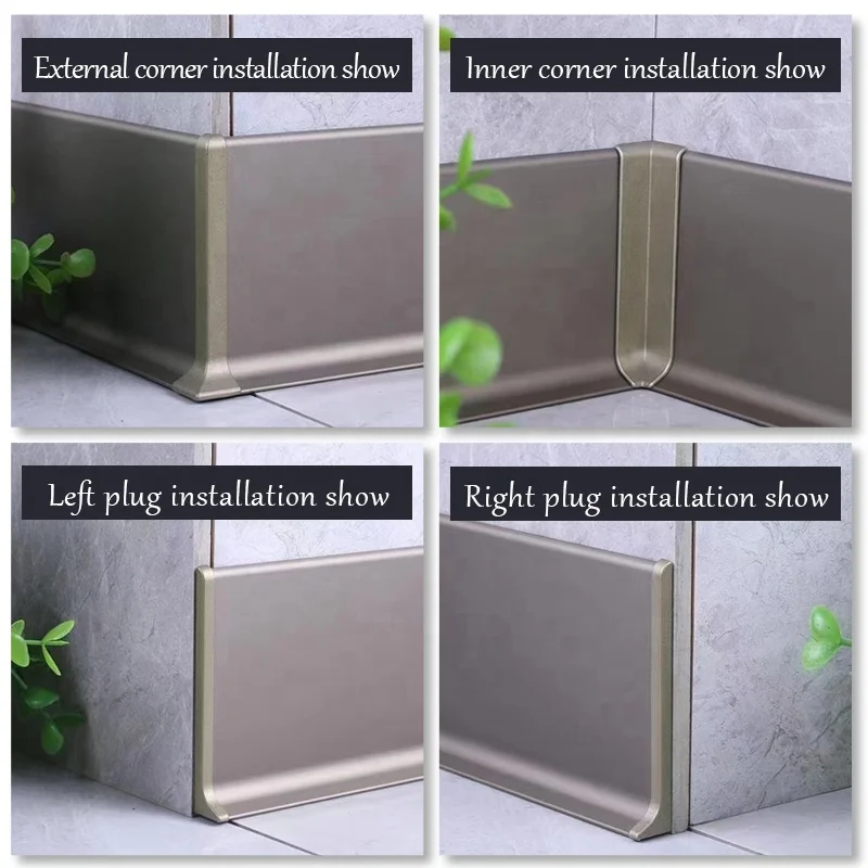 Skirting Board Brushed Aluminium Alloy Baseboard Wall Flooring Aluminum Alloy Free Sample Hot Waterproof 2.5m/pc ISO9001 T/T 30%