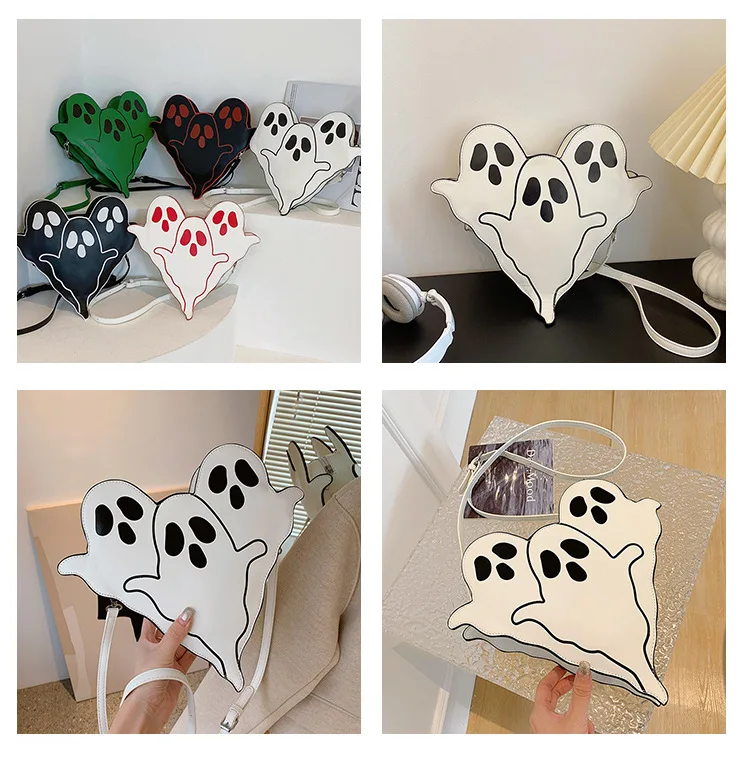 Novelty Halloween Ghost Bag Pu Leather crossbody Bag Terror Soul Dark Punk Style Handbag Halloween Spooky Purse
