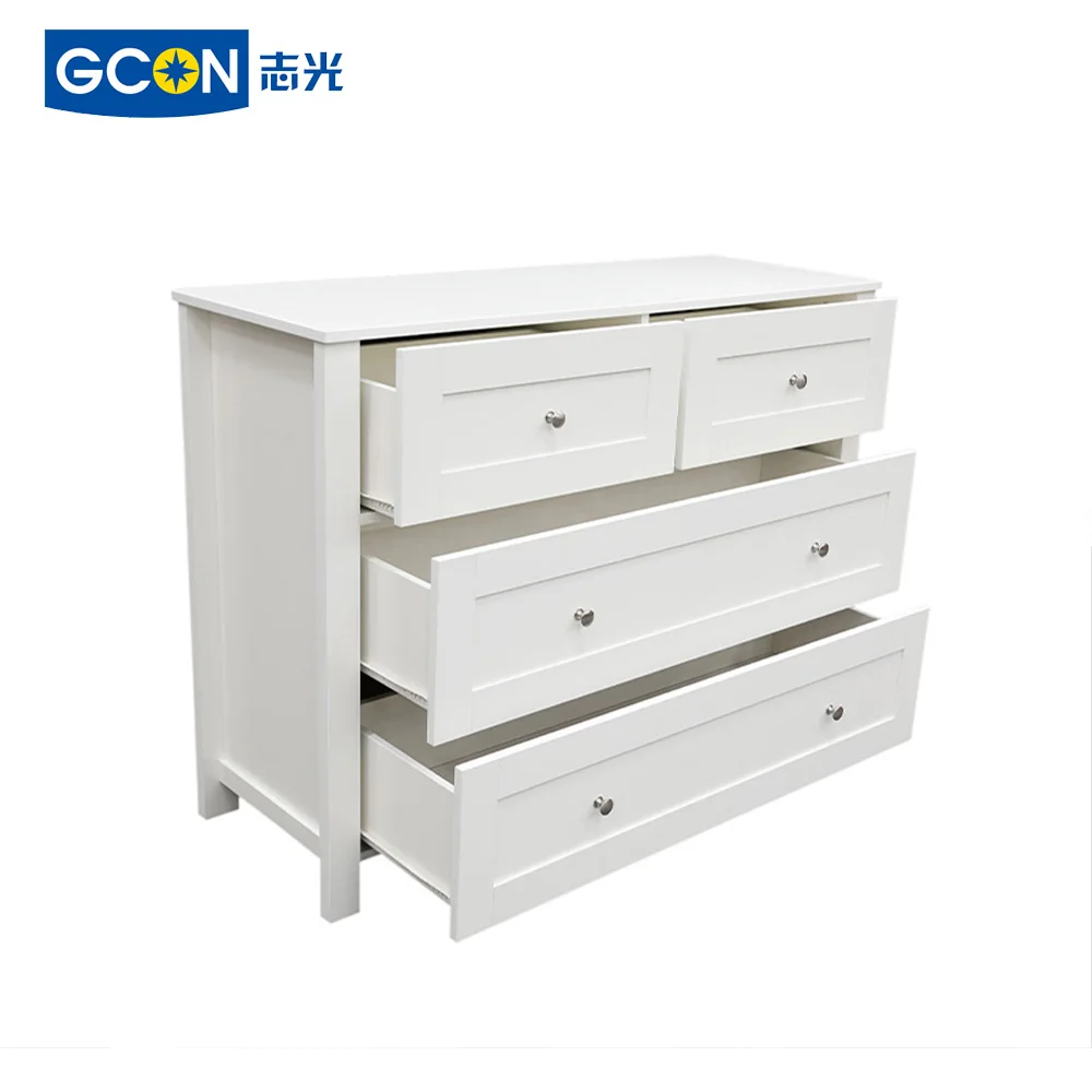 Dresser for Bedroom, Classic Style 3 Tier 4 Drawer Chest Cabinet Furniture of Home, White