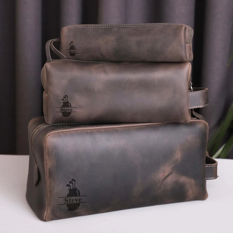 Unique Leather Golf Kit Bag Gift Golf Relate Ball Gift Bag With Zipper