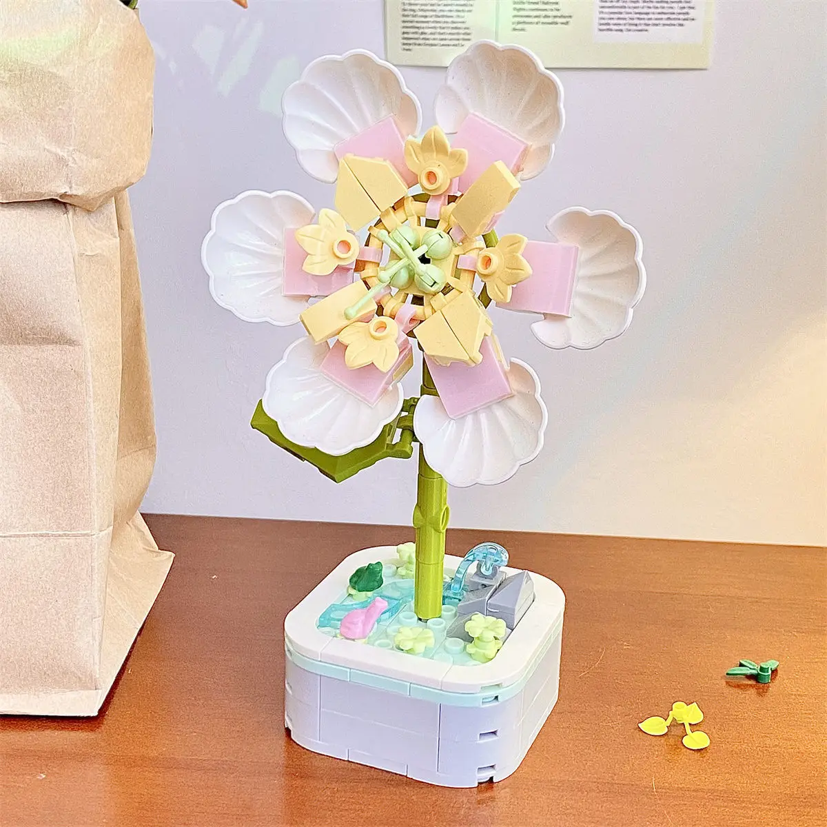 DIY building block flower basket for children and girl assembled bouquet new compatible small particle decorative plant toy gift