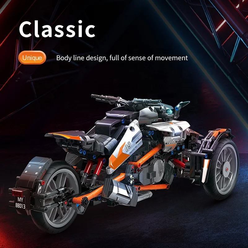 DIY Assembly Technic Vehicles Three Wheel Motorcycle Model Toys 1228pcs Sports Car Building Blocks Bricks Car Gift for Kids