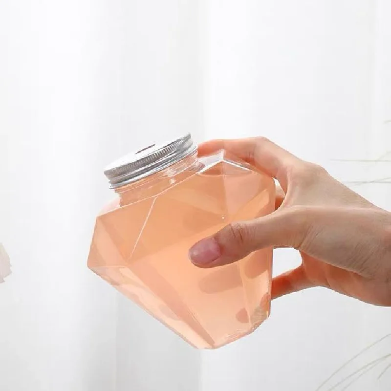 Koi 16 OZ Plastic Diamond Shaped Juice Bottle with Aluminum Lid for Food Storage Milk Candies DIY Projects