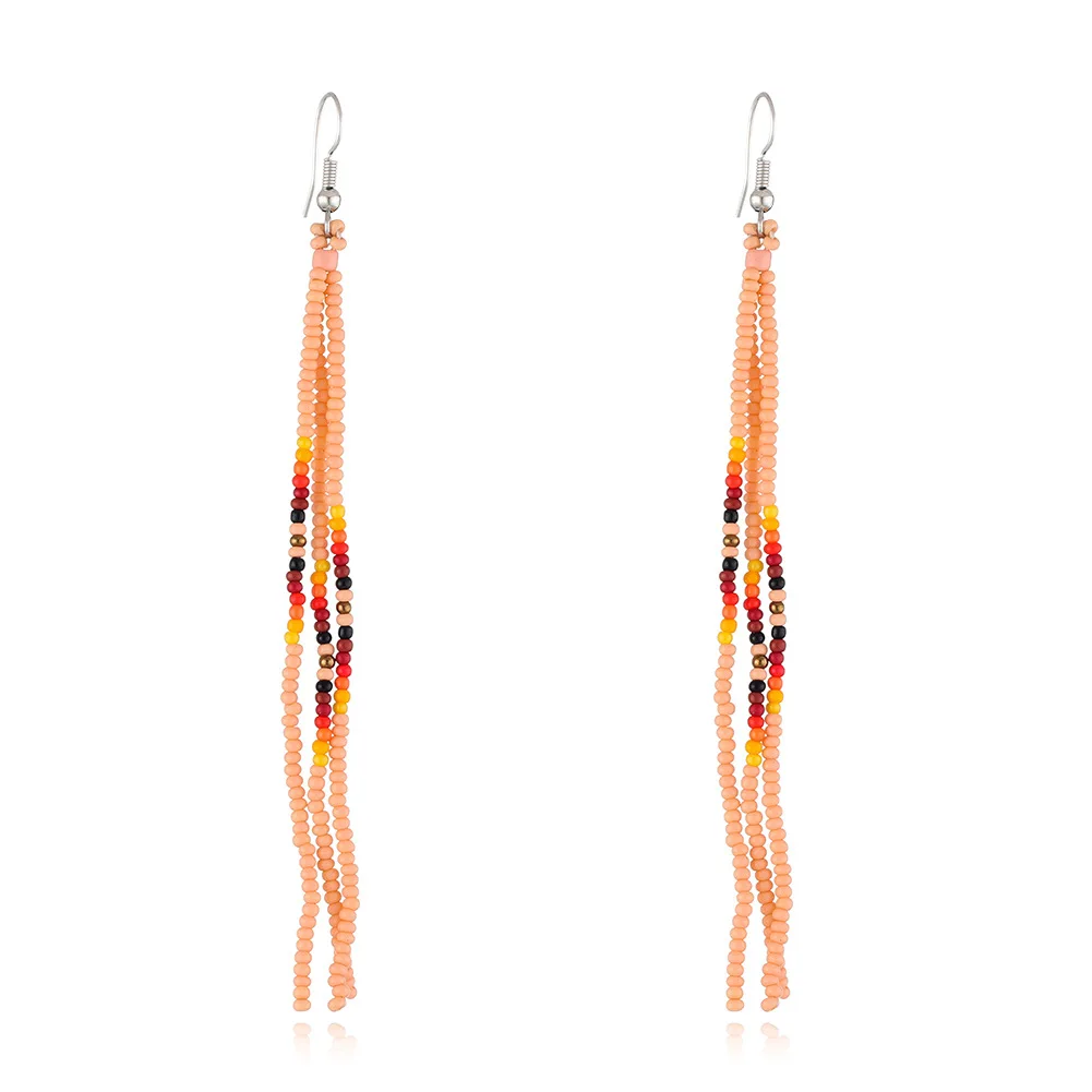 Wholesale Colorful Glass Seed Beads Earrings Thin Long Tassel Earrings for Women