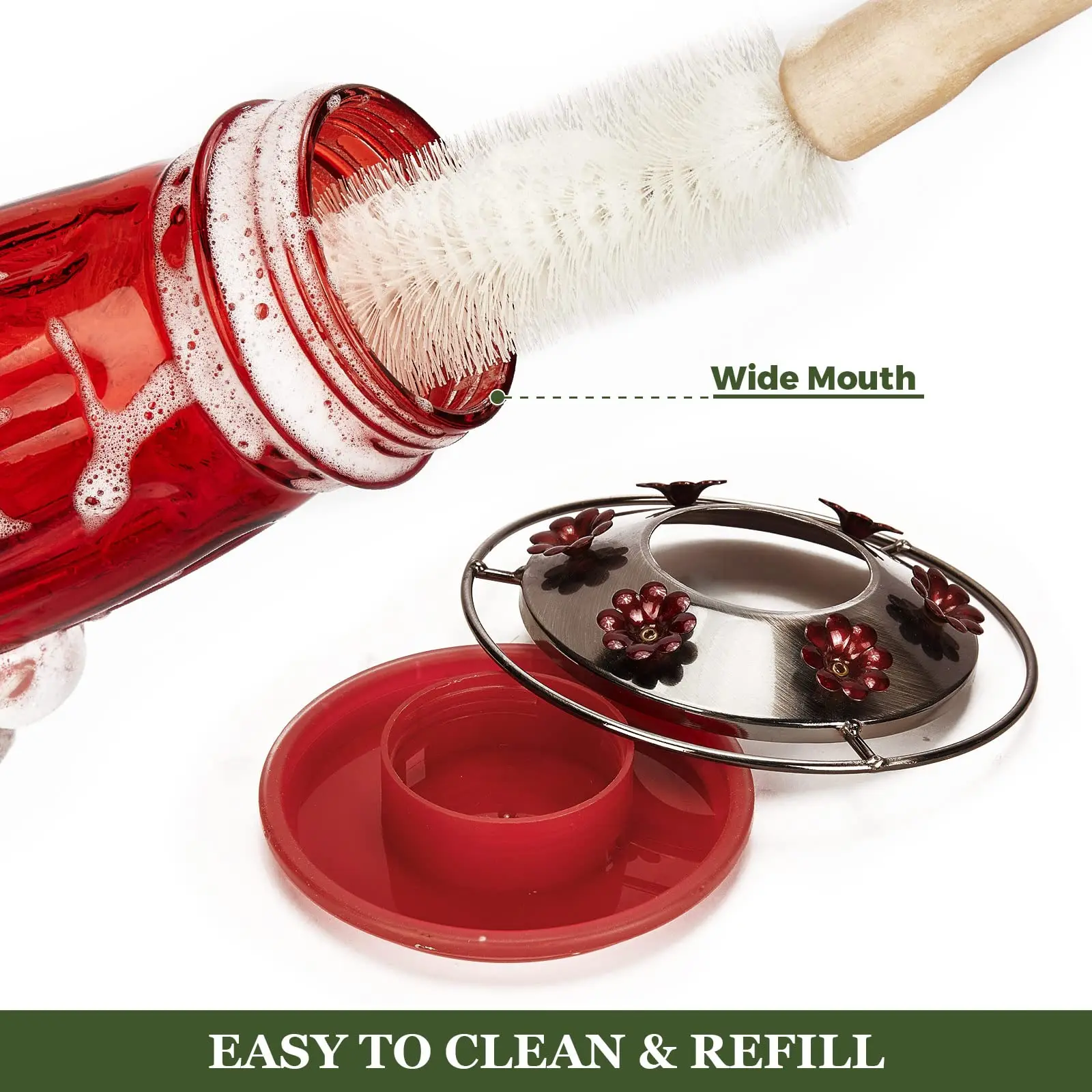 Welcome OEM/ODM Glass Hummingbird Feeder for Outdoors Wild Bird Feeder with 6 Feeding Ports Hanging for Garden Yard