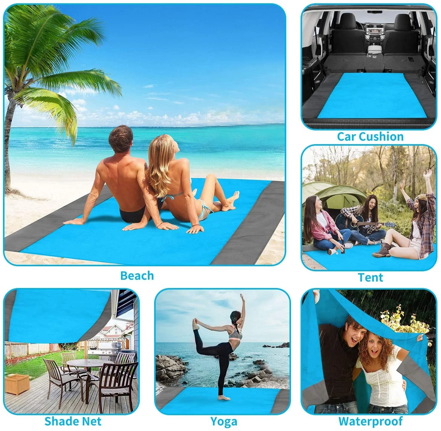 Beach Mat Sand Free Waterproof Beach Blanket Portable Picnic Mat Oversized for 4-7 Adults Travel Camping Hiking Lightweight Ca