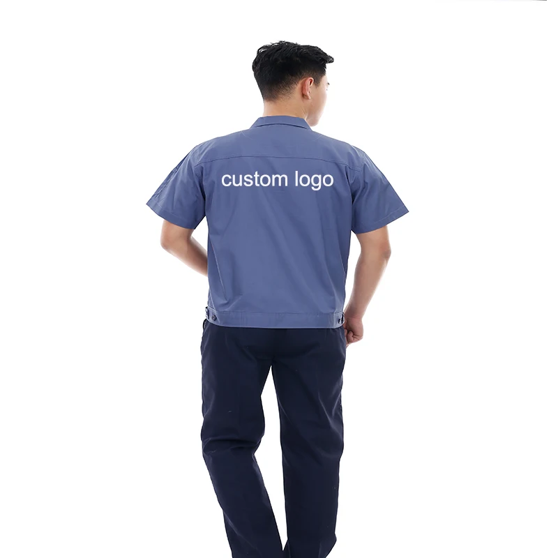 Оптовая продажа, дышащая светло-голубая Рабочая Рубашка, летние Рабочие Рубашки с коротким рукавом, приталенная рабочая одежда, рубашка