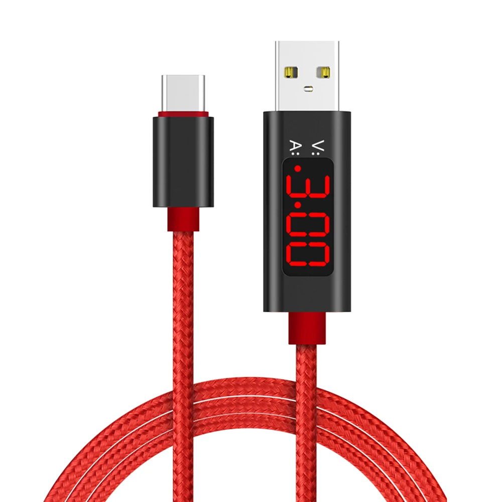 Hot sale Quick charging Braided Voltage Current 3A Fast Charging type C USB Cable with LCD Display for smart phone