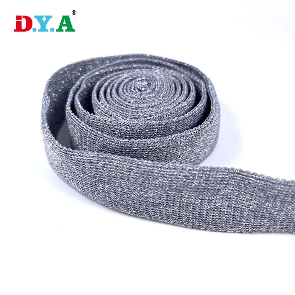 Factory wholesale 25mm lurex knitted webbing tape for garment decoration