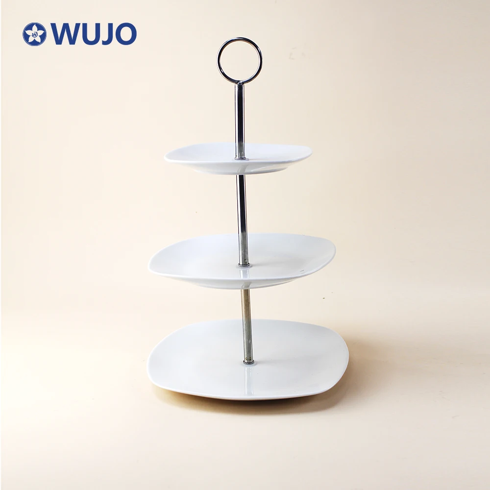 Wholesale Porcelain Wedding Cake Display Plate 3 Tier Round Ceramic Cake Plate Stand