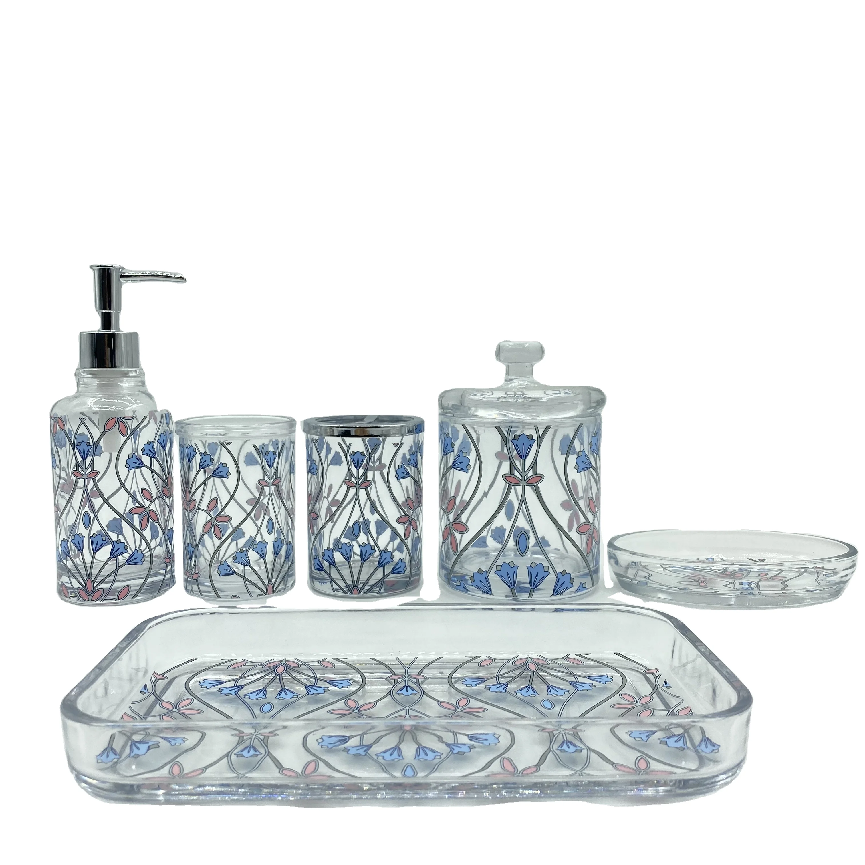 Wholesale Flower Design Glass Toothbrush Holder Bathroom Accessories Set Home Decor