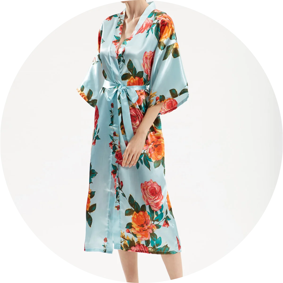 Custom Good Quality Bachelor Party Pajamas Chinese Silk Floral Long Bath Robe