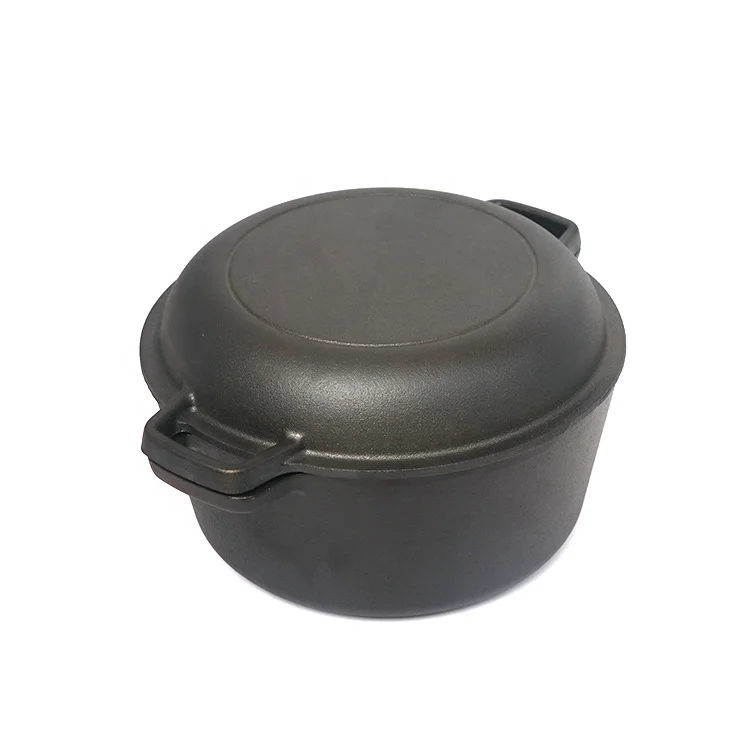 Preseasoned чугунная голландская печь с сковородок (2 в 1 Набор посуды Открытый Костер приготовления кастрюля для супа гриль