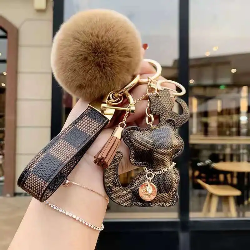 Creative cartoon old bear doll Keychain cute men and women car bag pendant Keychain small gift