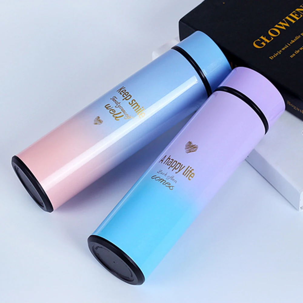 Stainless Steel Double Wall Vacuum Cup Intelligent gradient color Water Bottle LED Digital Temperature Display Smart Thermos
