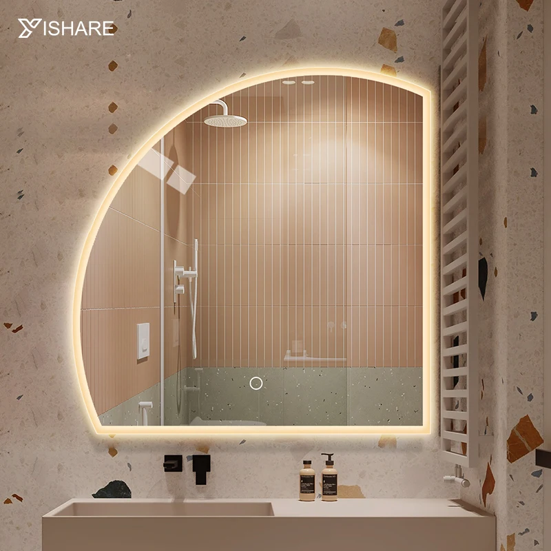 2022 Hot Factory Direct Sale Creative Irregular Shaped Half Round Make Up Led Mirror