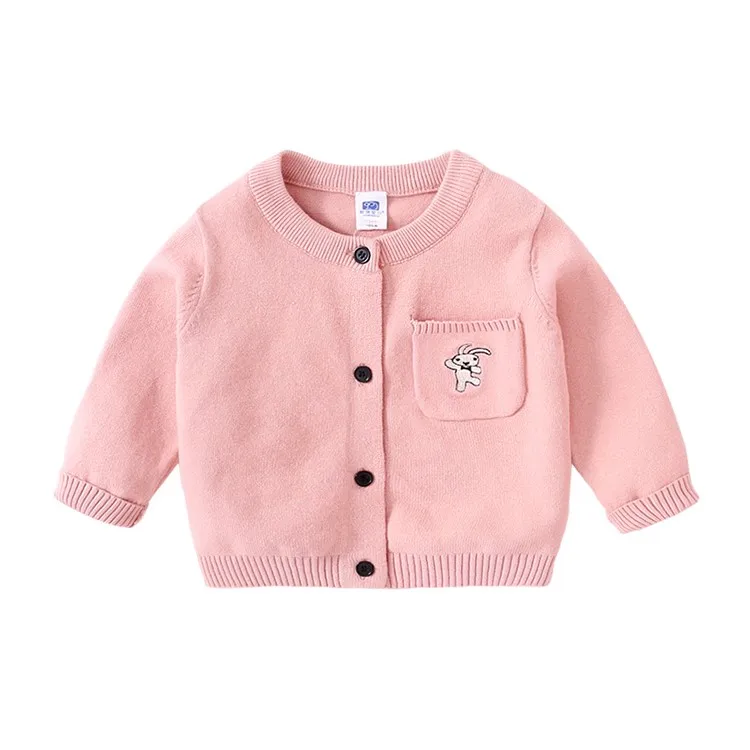 
Cartoon Embroidery kids clothing Knitted babies sweater cardigan with pocket for autumn 