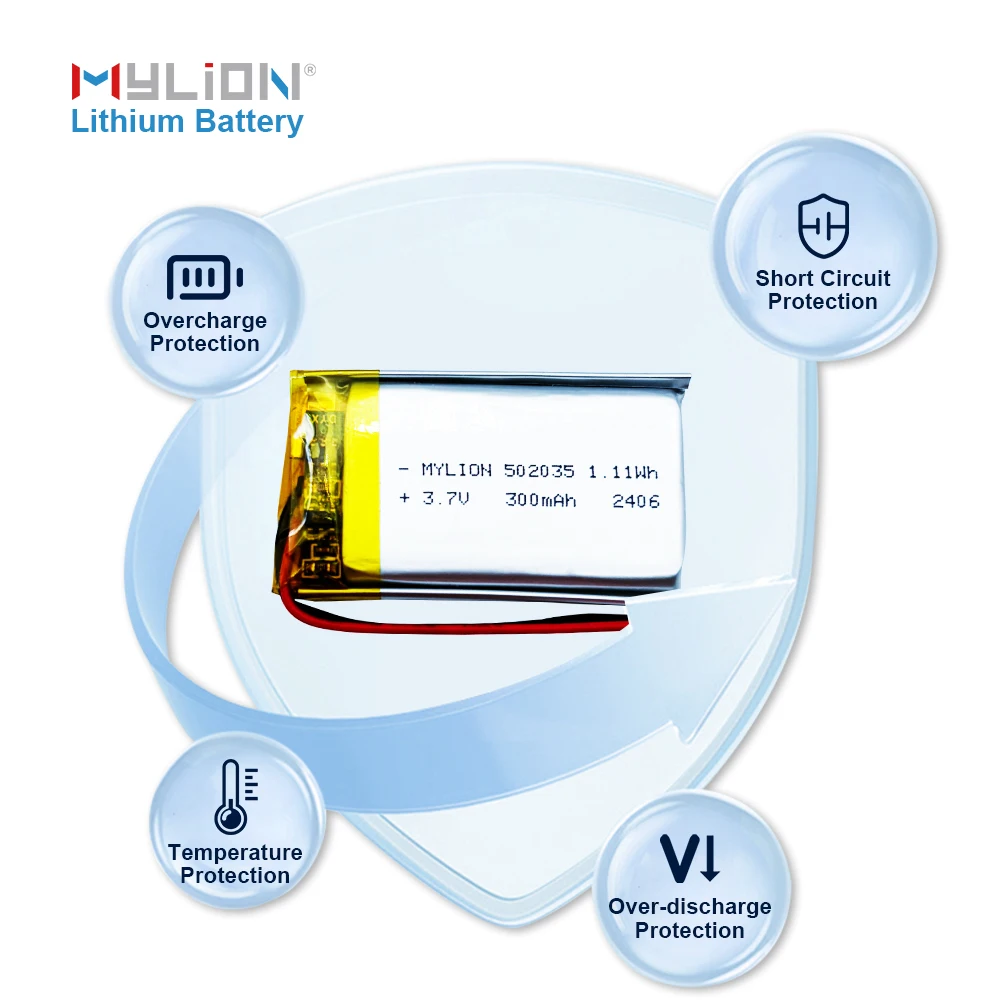 Customizable Overcharge Protection 3.7 Li Polymer Battery 502035 1.11Wh 300mah for Toys Consumer Electronics