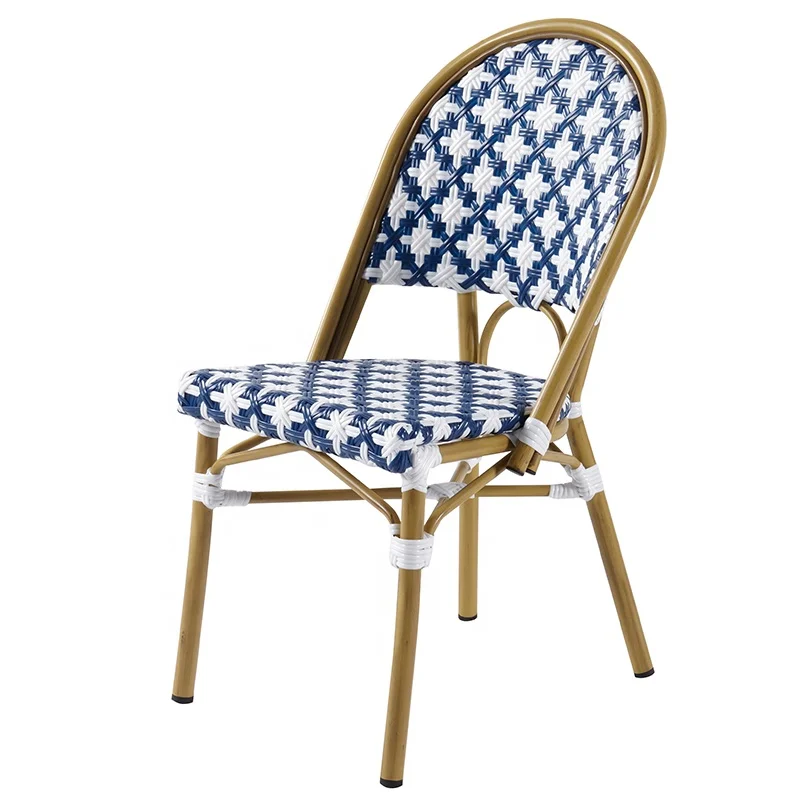 Colorful Parisian Blue White Garden Furniture Restaurant Outdoor Dining Set French Bistro Chair