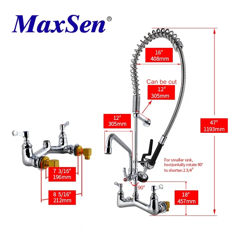 MaxSen Pre rinse Mixer Brand Pre rinse with Mixer Commercial Pre rinse Kitchen Sink Faucet with Elbow Tap