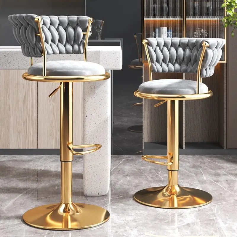 Modern Hotel Restaurant Metal Leather Gold Bar Stool Home Furniture Bar Dining Room Velvet Fabric Luxury High Stool Bar Chair
