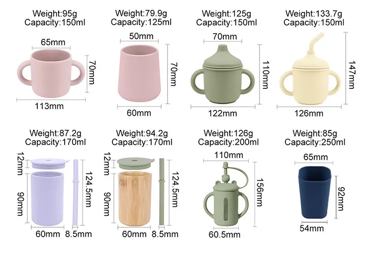 Oem Portable Children Infant Baby Sippy Cup Foodgrade Bpa-free Reusable No Spill Silicone Baby Drinking Cup Baby Cup With Straw