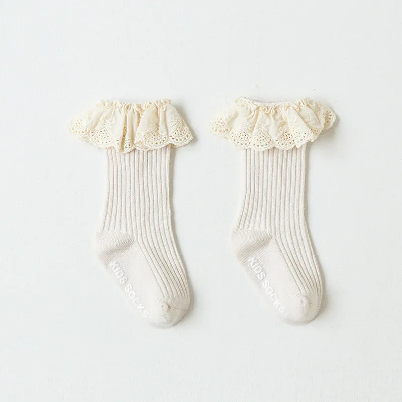 New High Quality Cotton Lace Ruffle Princess Ribbed Anti-slip Baby Socks
