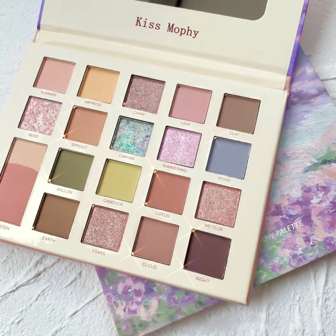 18 colors soft glitter pearl matte cardboard eyeshadow palette customize private label natural looking eye shadow pan