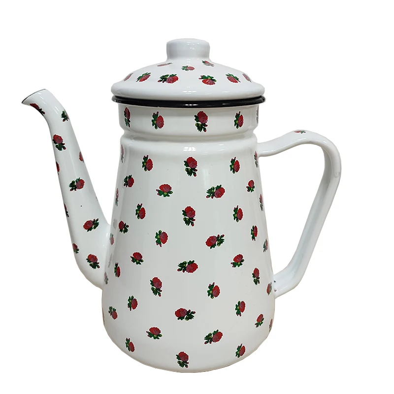 1.2L Wholesale price enamel kettle red rose coffee kettle tea water pot